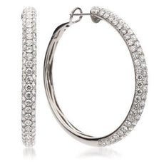 ESTATE 3.82CT DIAMOND 18KT WHITE GOLD CLASSIC SEMI ETERNITY 3 ROW HOOP EARRINGS