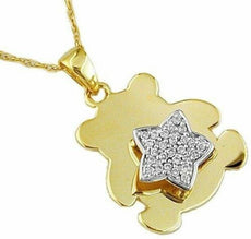ESTATE .09CT DIAMOND 14KT YELLOW GOLD 3D PAVE STAR TEDDY BEAR LOVE PENDANT