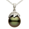ESTATE .16CT DIAMOND & AAA TAHITIAN PEARL 14KT WHITE GOLD ROUND PAVE 3D PENDANT