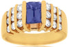 ESTATE WIDE 2.08CT DIAMOND & TANZANITE 14KT YELLOW GOLD 3D 3 ROW ENGAGEMENT RING