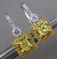 ESTATE LARGE 2.16CT WHITE & YELLOW DIAMOND 18KT 2 TONE GOLD HANGING EARRINGS