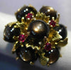 ANTIQUE LARGE 12.45CT AAA RUBY & STAR SAPPHIRE 14KT YELLOW GOLD 3D FLOWER RING