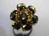 ANTIQUE LARGE 12.45CT AAA RUBY & STAR SAPPHIRE 14KT YELLOW GOLD 3D FLOWER RING