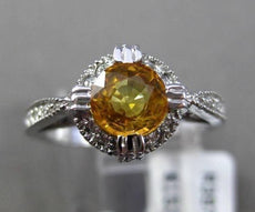 ANTIQUE .96CT DIAMOND & CITRINE 14KT WHITE GOLD HALO 3D FILIGREE ENGAGEMENT RING