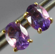 ESTATE 1.80CT AAA AMETHYST 14KT YELLOW GOLD 3D OVAL STUD EARRINGS #22822