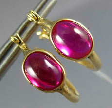 4.0CT AAA SYNTHETIC RUBIES 14KT YELLOW GOLD 3D OVAL HOOP HANGING EARRINGS #24386