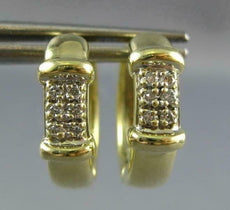 ESTATE .12CT DIAMOND 14KT YELLOW GOLD 2 ROW PAVE HUGGIE HANGING EARRINGS #26694