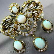 ANTIQUE EXTRA LARGE 7.0CT DIAMOND & OPAL 14K YELLOW GOLD BROOCH / PENDANT #23377