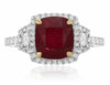 GIA CERTIFIED 3.18CT DIAMOND & AAA RUBY 18KT 2 TONE GOLD 3D HALO ENGAGEMENT RING