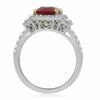 GIA CERTIFIED 3.18CT DIAMOND & AAA RUBY 18KT 2 TONE GOLD 3D HALO ENGAGEMENT RING