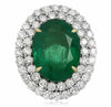 EXTRA LARGE 20.59CT DIAMOND & AAA EMERALD 18KT 2 TONE GOLD & PLATINUM HALO RING