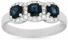 1.24CT DIAMOND & AAA SAPPHIRE 14KT WHITE GOLD 3 STONE PAST PRESENT FUTURE RING