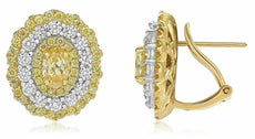 LARGE 2.42CT WHITE & FANCY YELLOW DIAMOND 18KT 2 TONE GOLD OVAL CLIP ON EARRINGS