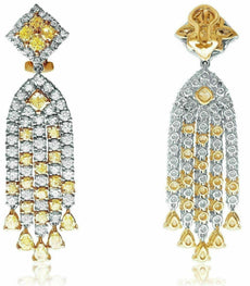 LARGE 11.58CT WHITE & FANCY YELLOW DIAMOND 18K 2TONE GOLD 3D CHANDELIER EARRINGS
