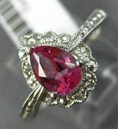 1.07CT DIAMOND & AAA PEAR SHAPE PINK TOURMALINE 14KT WHITE GOLD ENGAGEMENT RING
