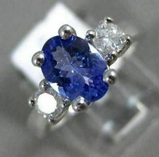 1.63CT ROUND DIAMOND & AAA OVAL TANZANITE 14K WHITE GOLD 3 STONE ENGAGEMENT RING