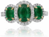 GIA 2.36CT DIAMOND & AAA EMERALD 18KT 2 TONE GOLD 3 STONE HALO ENGAGEMENT RING