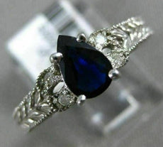 .86CT DIAMOND & AAA PEAR SHAPE SAPPHIRE 14KT WHITE GOLD 3D FILIGREE ENGAGEMENT