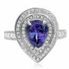 LARGE 3.07CT DIAMOND & AAA TANZANITE 14KT WHITE GOLD 3D PEAR SHAPE FILIGREE RING