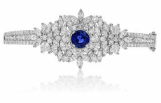5.94CT DIAMOND & AAA SAPPHIRE 18KT WHITE GOLD FLOWER MULTI SHAPE BANGLE BRACELET