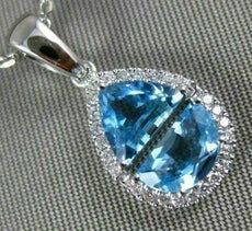 1.65CT DIAMOND & AAA BLUE TOPAZ 14KT WHITE GOLD 3D TRIANGULAR TEAR DROP PENDANT