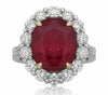 LARGE 8.35CT DIAMOND & AAA RUBY 18K 2 TONE GOLD FLOWER OVAL HALO ENGAGEMENT RING