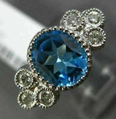2.20CT DIAMOND & AAA OVAL BLUE TOPAZ 14KT WHITE GOLD 3D FILIGREE ENGAGEMENT RING