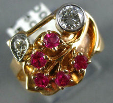 ANTIQUE WIDE .70CT OLD MINE DIAMOND & AAA RUBY 14KT WHITE & ROSE GOLD RING #1652