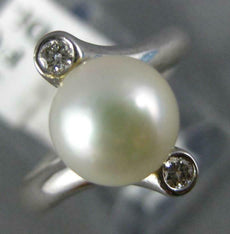 ESTATE .08CT DIAMOND & AAA SOUTH SEA PEARL 18K WHITE GOLD CRISS CROSS RING #1010