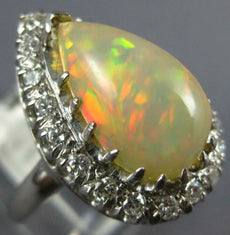 ANTIQUE LARGE 2.75CT DIAMOND & AAA OPAL 14KT WHITE GOLD 3D PEAR SHAPE RING #1049