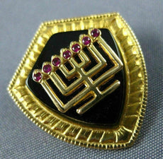 ANTIQUE .26CT AAA RUBY & AAA ONYX 14KT YELLOW GOLD MENORAH BROOCH PIN #MILANO24