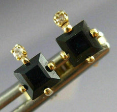 ESTATE .74CT DIAMOND & AAA SAPPHIRE 14K YELLOW GOLD SQUARE STUD EARRINGS #22824