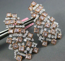 ESTATE LARGE 6.22CT WHITE & PINK DIAMOND 18KT WHITE & ROSE GOLD HANGING EARRINGS
