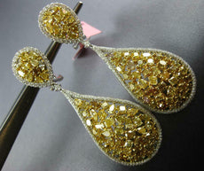LARGE GIA 11.52CT WHITE & FANCY YELLOW DIAMOND 18K GOLD CLUSTER HANGING EARRINGS