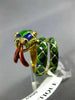 ANTIQUE LARGE AAA BLUE GREEN & RED ENAMEL 18K YELLOW GOLD DRAGON SNAKE RING 2369