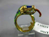 ANTIQUE LARGE AAA BLUE GREEN & RED ENAMEL 18K YELLOW GOLD DRAGON SNAKE RING 2369