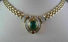 ANTIQUE 7CT WIDE DIAMOND & EMERALD & RUBY 14KT GOLD NECKLACE F VVS ONE OF A KIND