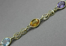 ANTIQUE 7.0CT AAA MULTI GEM 14KT YELLOW GOLD OPEN LINK OVAL BRACELET #22706