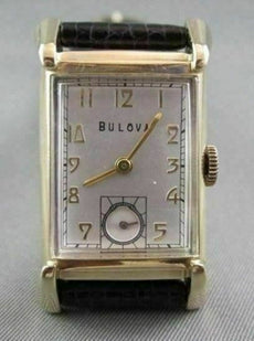 ANTIQUE 14KT GOLD SQUARE FACE BULOVA MEN'S WATCH SIMPLE & CLASSIC #21622