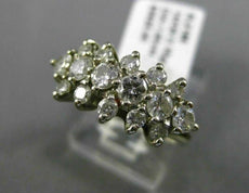 ANTIQUE 1CT DIAMOND 14KT WHITE GOLD 3D FLORAL MULTI ROW WEDDING ANNIVERSARY RING