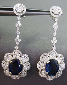 ANTIQUE LARGE 13.33CTW DIAMOND & AAA SAPPHIRE 18KT WHITE GOLD HANGING EARRINGS