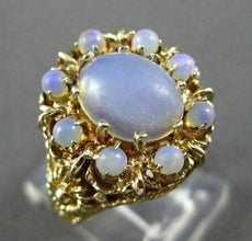 ANTIQUE LARGE AAA OPAL 14KT YELLOW GOLD FILIGREE CLUSTER FLOWER RING #23329