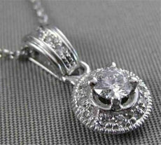 ANTIQUE .47CTW DIAMOND SOLITAIRE 14K WHITE GOLD PENDANT + CHAIN