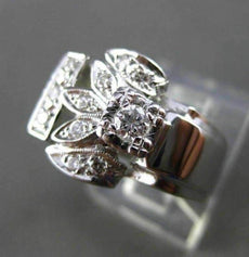 ANTIQUE LARGE .35CT OLD MINE ROUND DIAMOND 14KT WHITE GOLD FLOWER RING #1678