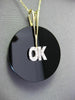 ANTIQUE EX LARGE DIAMOND & AAA BLACK ONYX 14KT 2 TONE GOLD " OK " PENDANT #20444