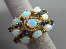 ANTIQUE LARGE 3.20CT AAA SAPPHIRE & OPAL 14KT YELLOW GOLD FILIGREE RING #22337