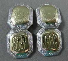 ANTIQUE LARGE 14KT 2TONE GOLD FILIGREE OCTAGON ENGRAVABLE CUFF LINKS #14070
