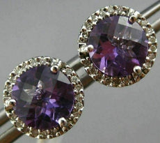 ESTATE 2.62CT DIAMOND & AAA AMETHYST 14KT WHITE GOLD ROUND HALO CLASSIC EARRINGS