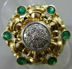 ANTIQUE LARGE 1.56CT DIAMOND & EMERALD 14K 2TONE GOLD FILIGREE WOVEN RING #21277