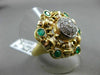 ANTIQUE LARGE 1.56CT DIAMOND & EMERALD 14K 2TONE GOLD FILIGREE WOVEN RING #21277